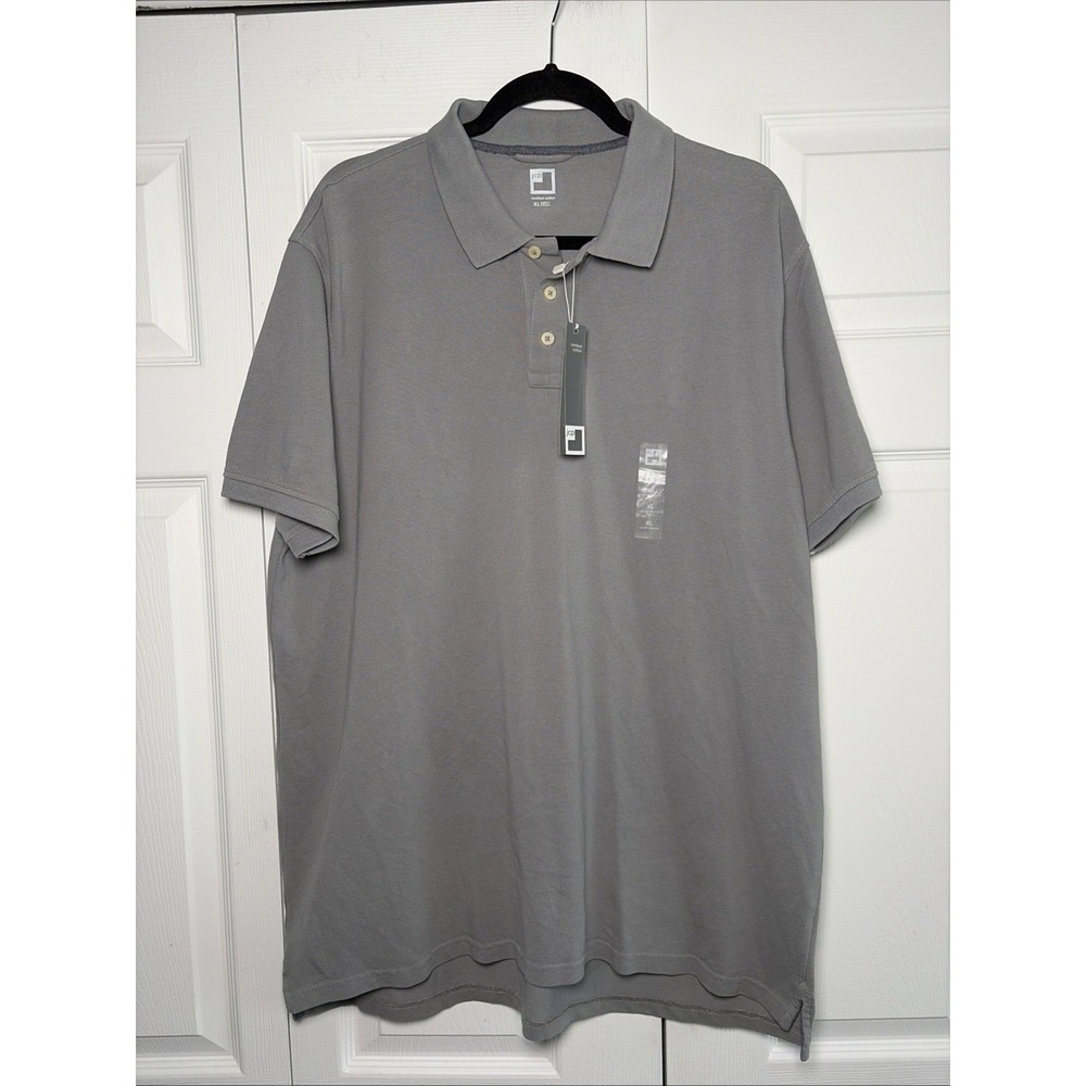 JCP Solid Combed Cotton Polo Mens Size XL Grey Short Sleeve Casual Pique Shirt